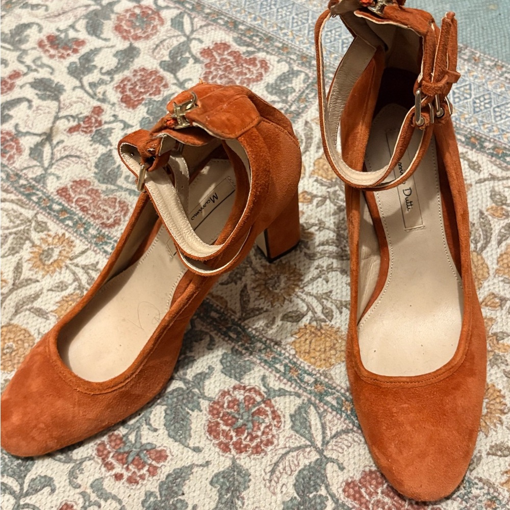 Massimo Dutti Caldera Heels Women's 38/7.5 Burnt Orange Suede Ankle Strap Shoes